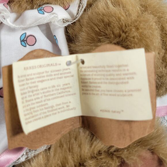 Applause Plush Bunny 12" Vintage 1985 Rakes Wood Face Lace Dress Collectible - Picture 10 of 16